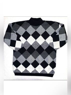 Vintage 90's Y2K Argyle Mock Neck Eclectic Grandpa Chunky Golf Core Sweater
